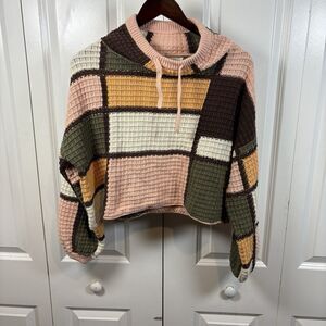 Gilded Intent Sweater Women S Colorblock Waffle Knit Cropped Boho Fall Y2K